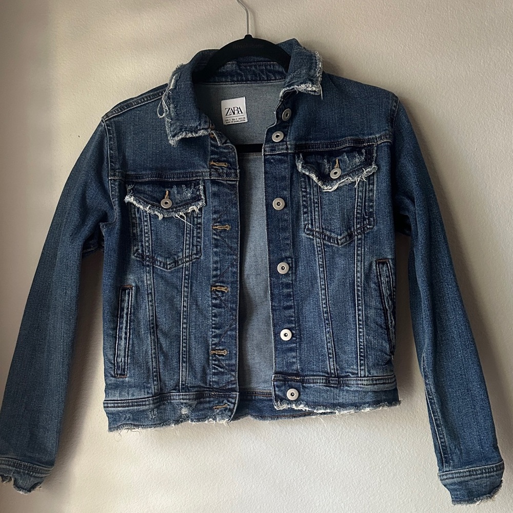 Zara Distressed Blue Denim Jacket